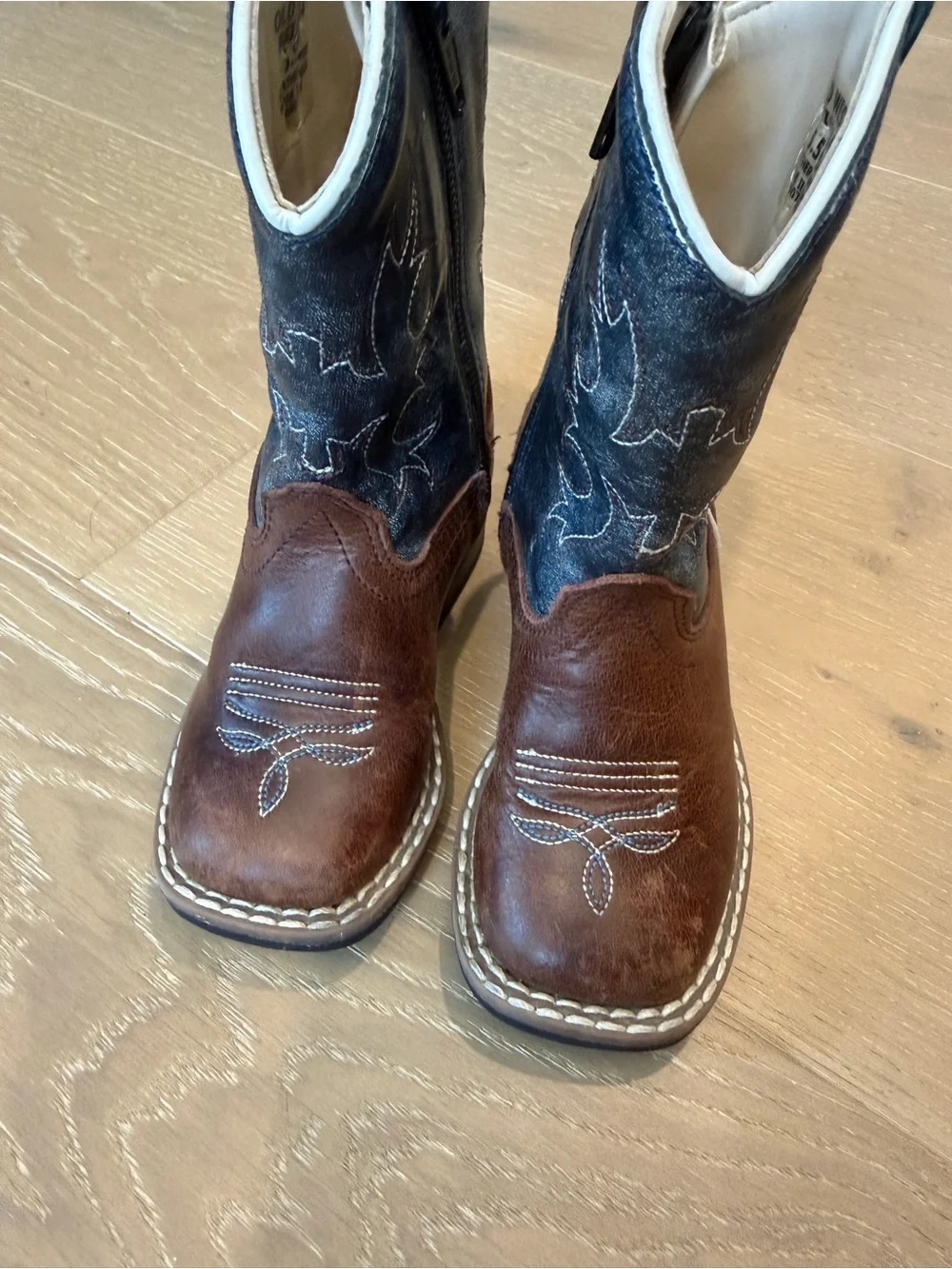 Old West Brown and Dark Blue Kids Western Boots